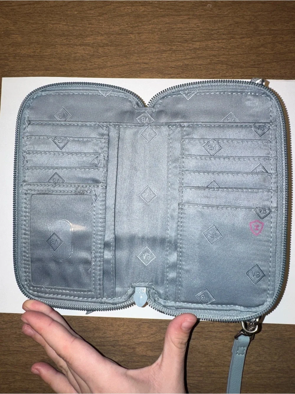 Vera Bradley Plaza Tile Zipper RFID Wallet Gray Blue Wristlet - Picture 2 of 4